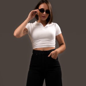 Women’s Ribbed Polo Crop Top