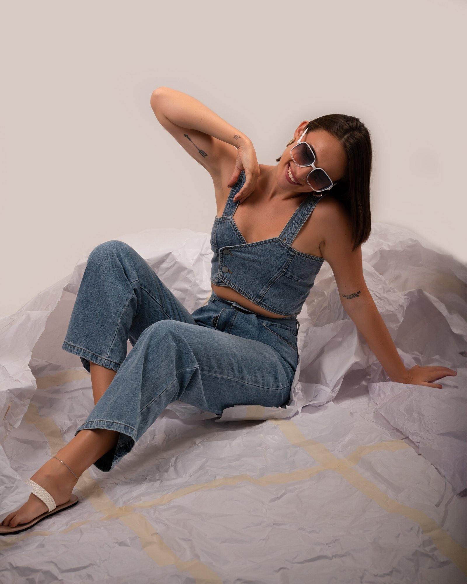 Women’s Denim Crop Top & Wide-Leg Jeans Co-Ord Set