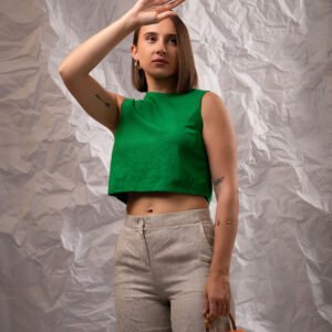 Women’s Pure Linen Sleeveless Crop Top