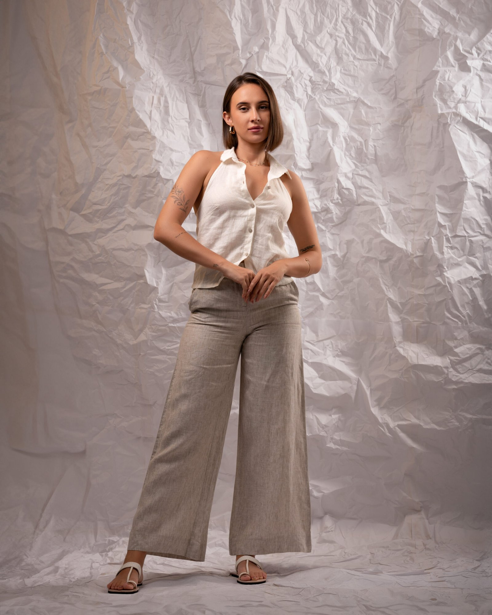 Women’s Pure Linen Sleeveless Button - Image 3