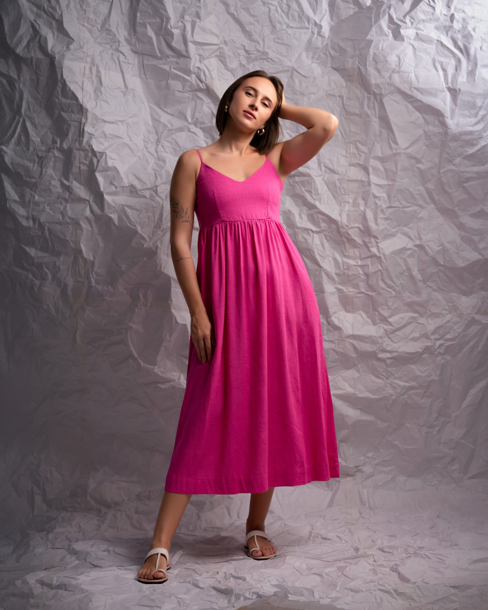 Women’s Pure Linen Spaghetti Strap Midi Dress