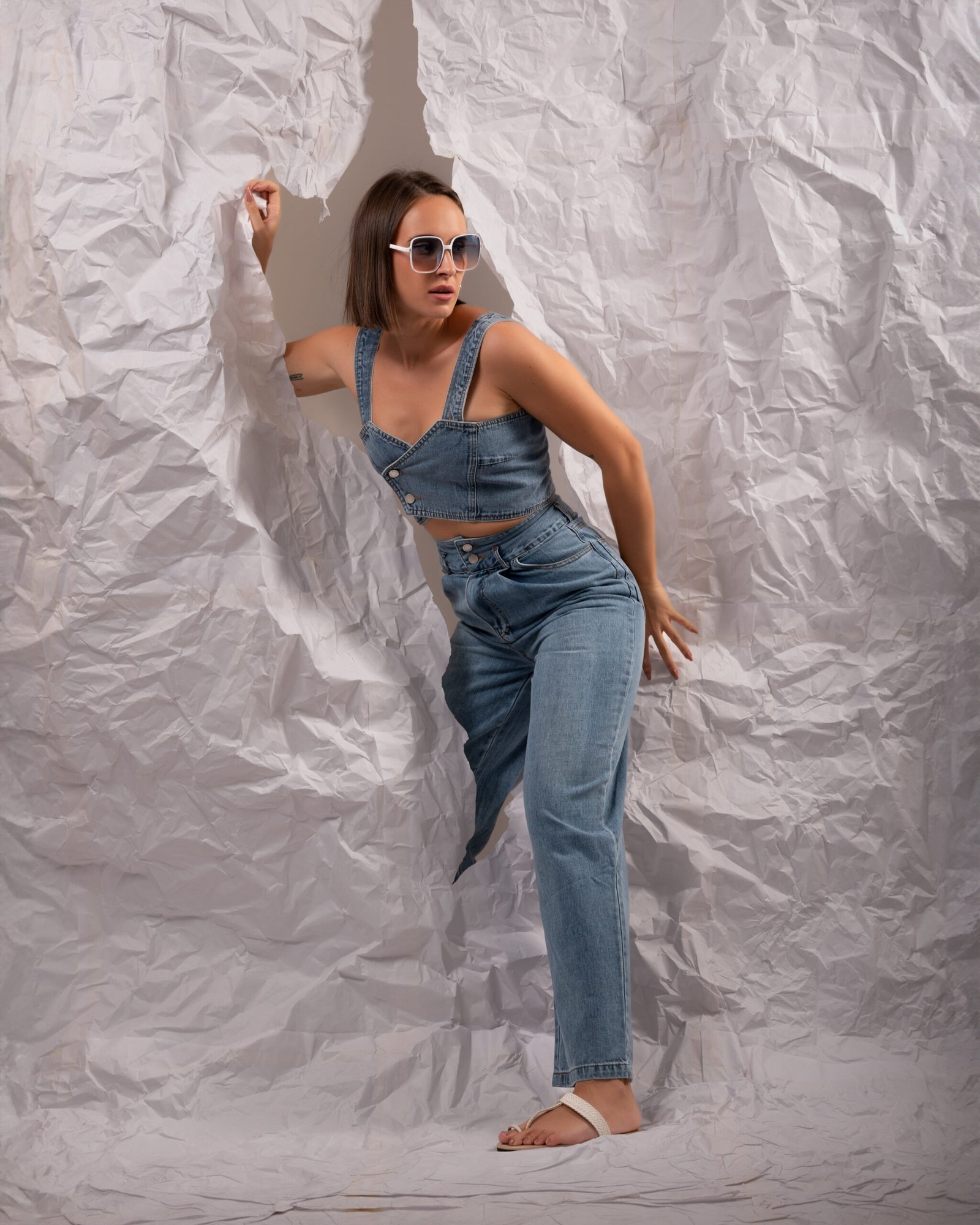 Women’s Denim Crop Top & Wide-Leg Jeans Co-Ord Set - Image 2