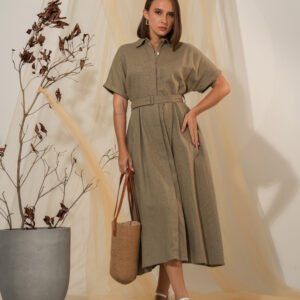 Women’s Belted Shirt Midi Dress