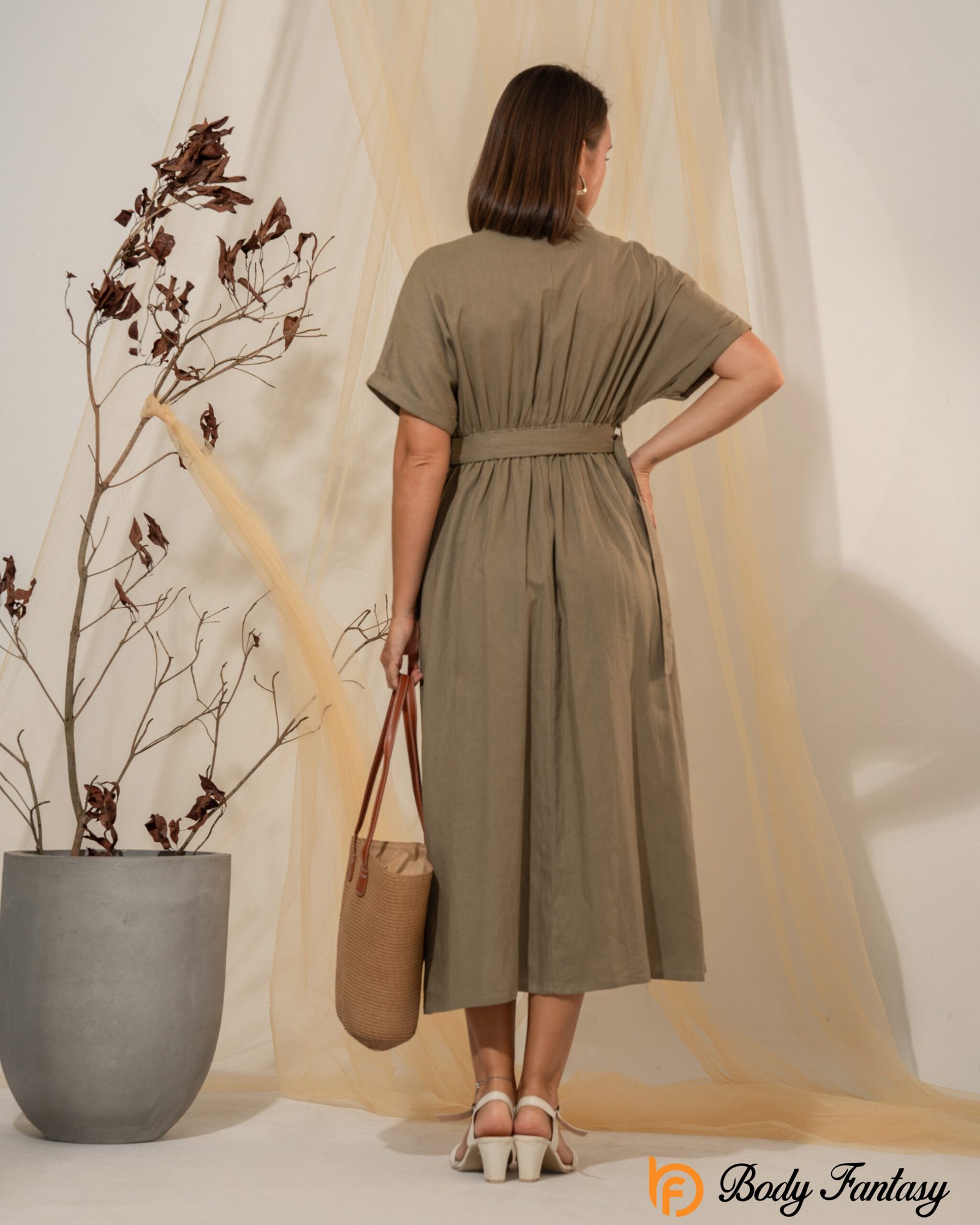 Women’s Belted Shirt Midi Dress - Image 3