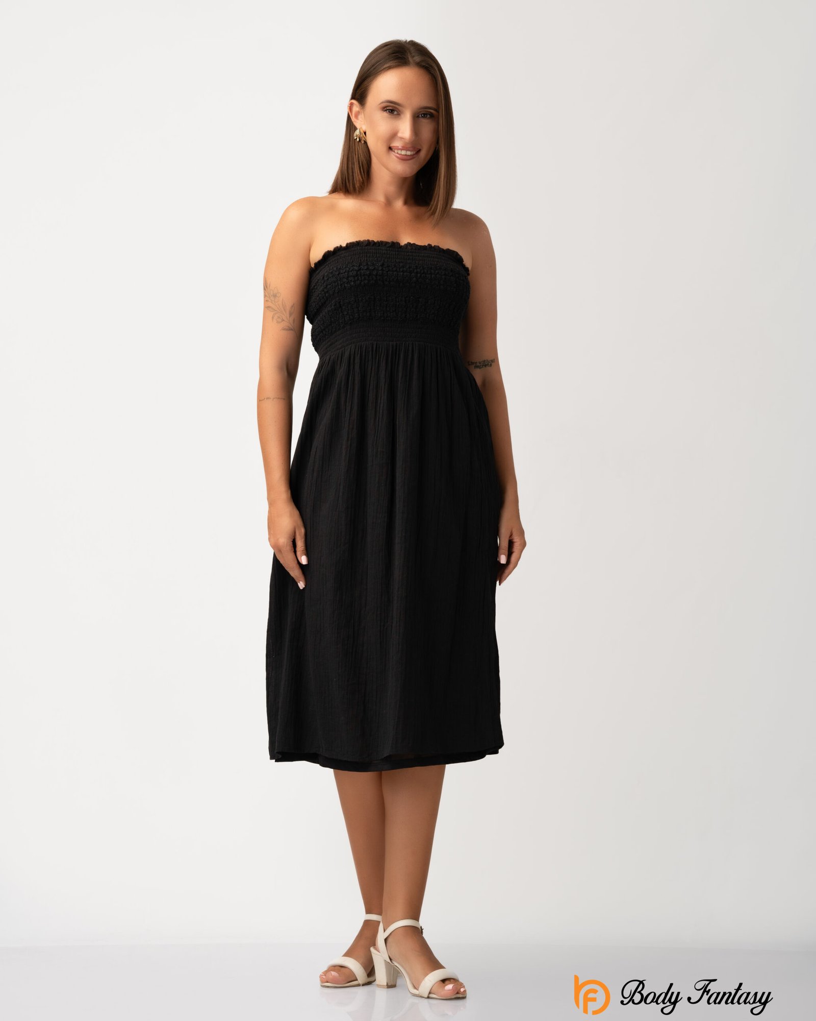 Women’s Strapless Smocked Midi Dress - Image 2