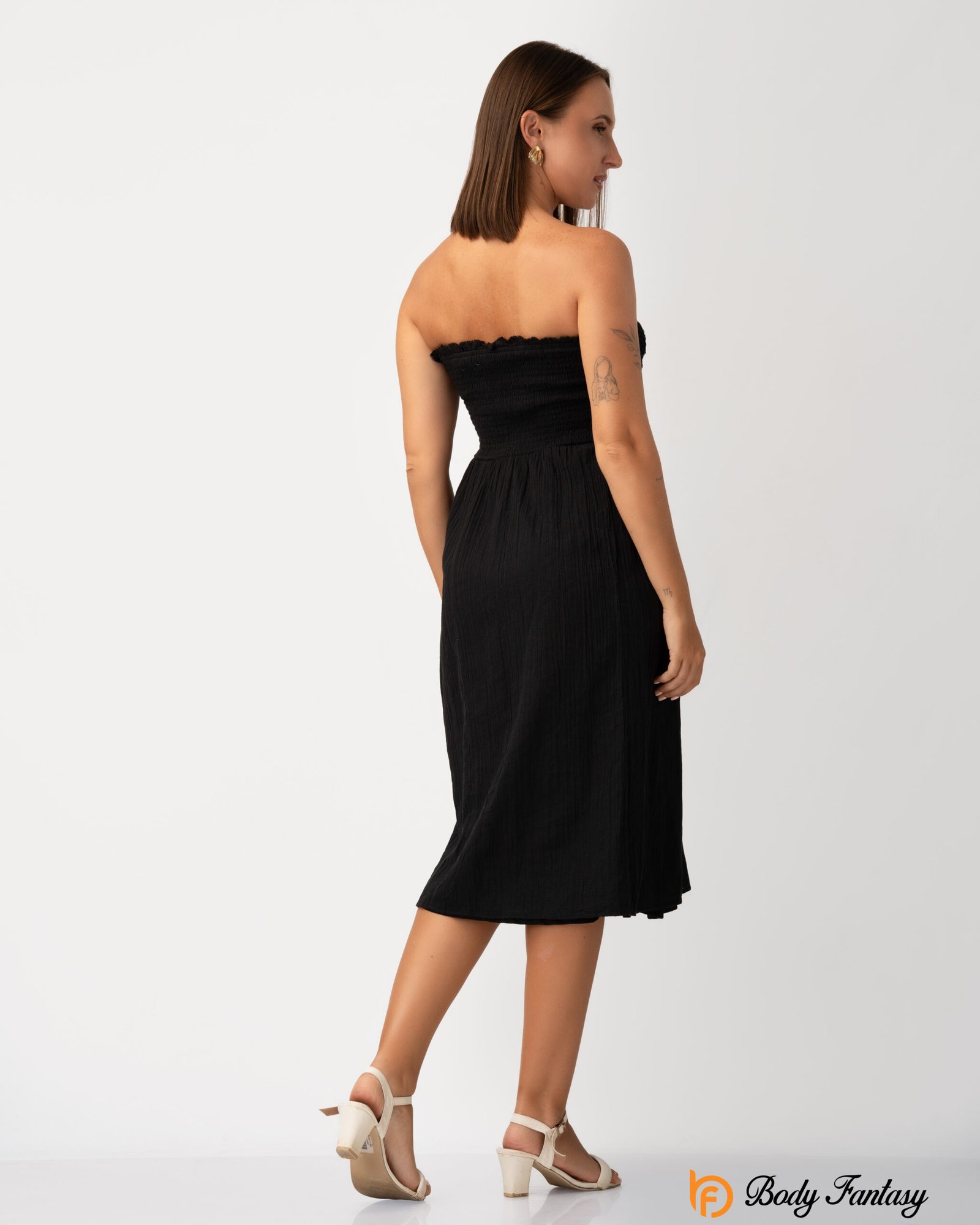 Women’s Strapless Smocked Midi Dress - Image 3