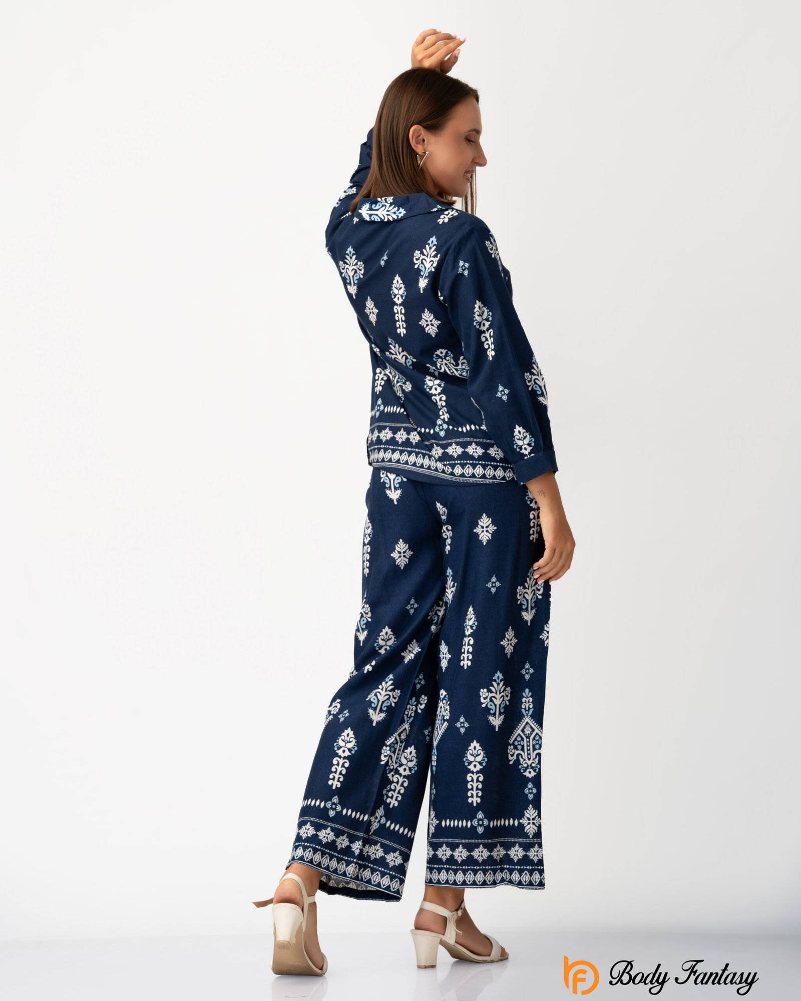 Women’s Printed Co-Ord Set – Navy Blue Ethnic Motif - Image 2