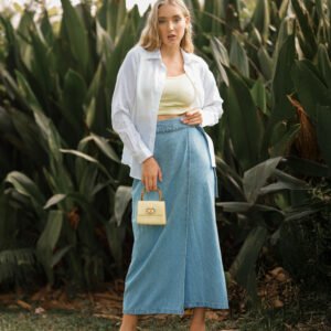 Everyday Ease Denim Wrap Midi Skirt