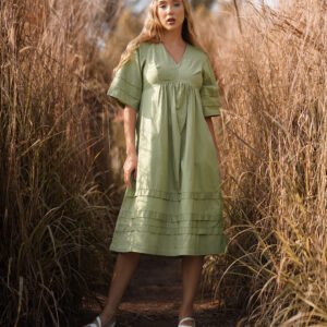 Sage Whisper Linen Midi Dress