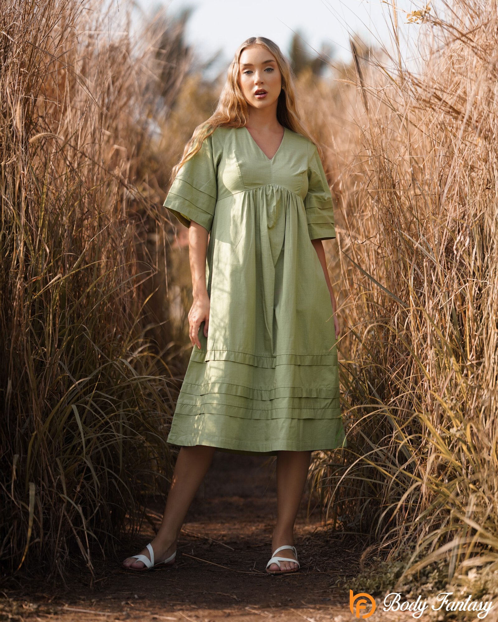Sage Whisper Linen Midi Dress