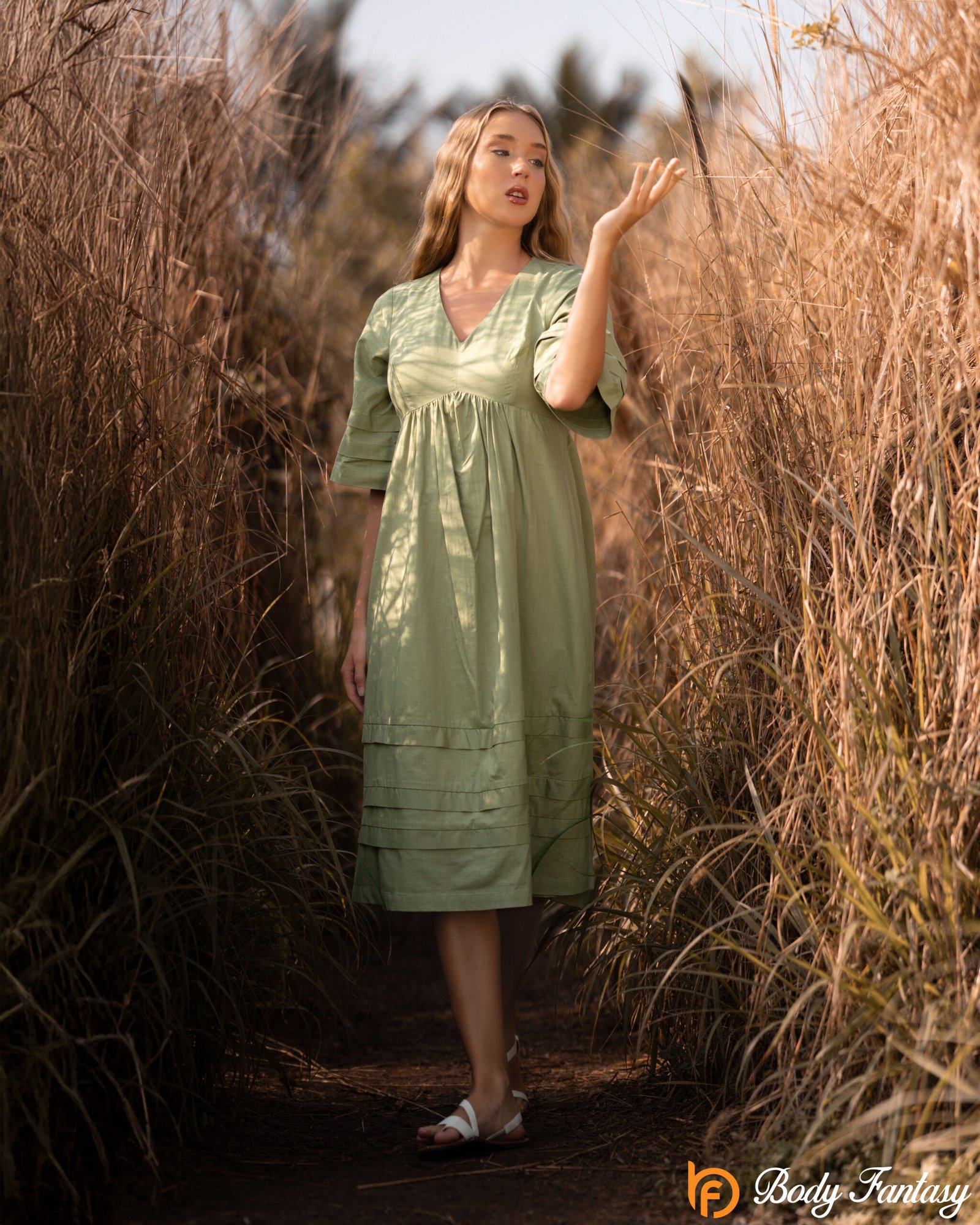 Sage Whisper Linen Midi Dress - Image 3