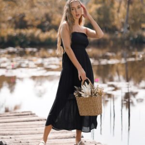 Midnight Flow Strapless Maxi Dress