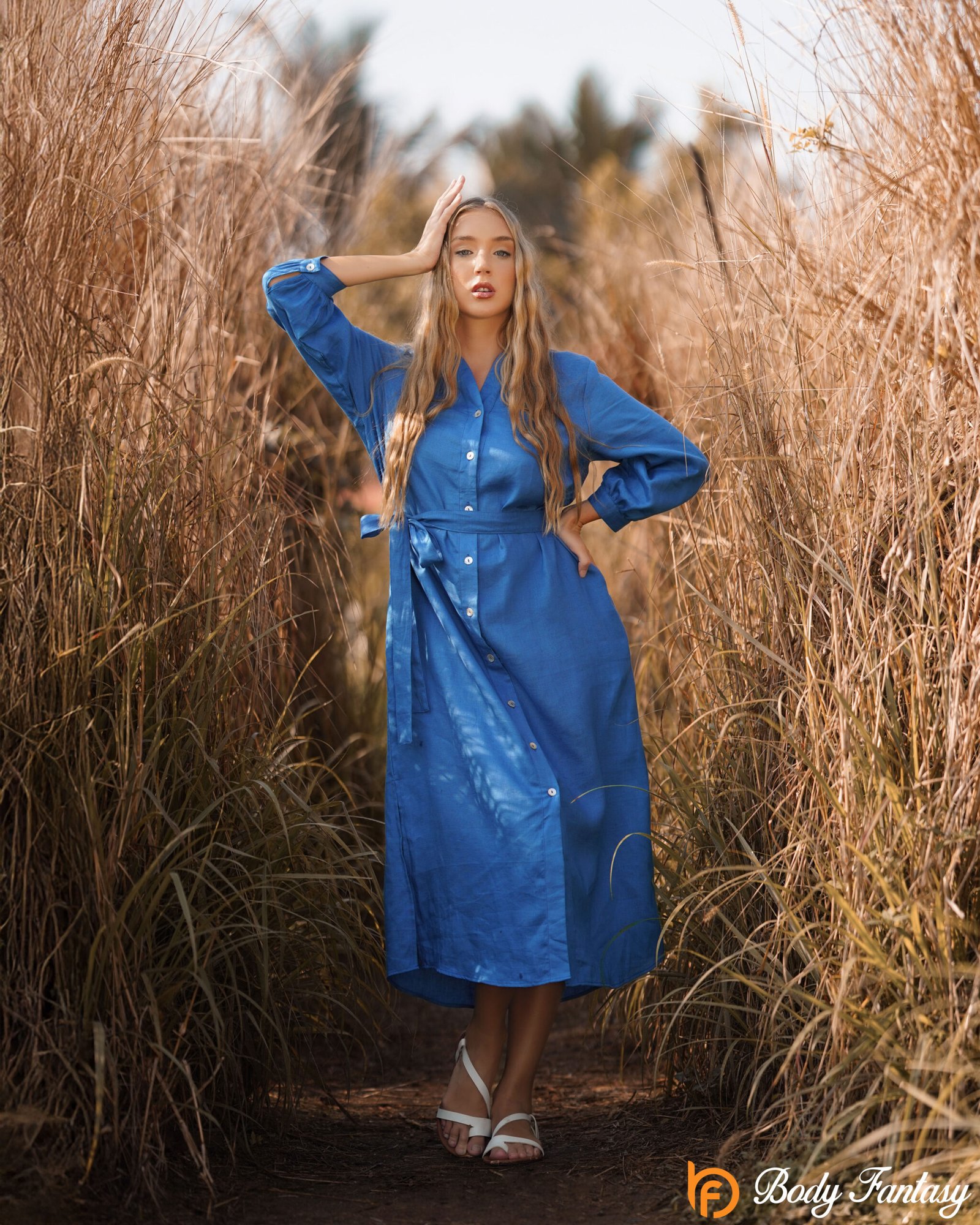 Azure Calm Button-Down Midi Dress - Image 2