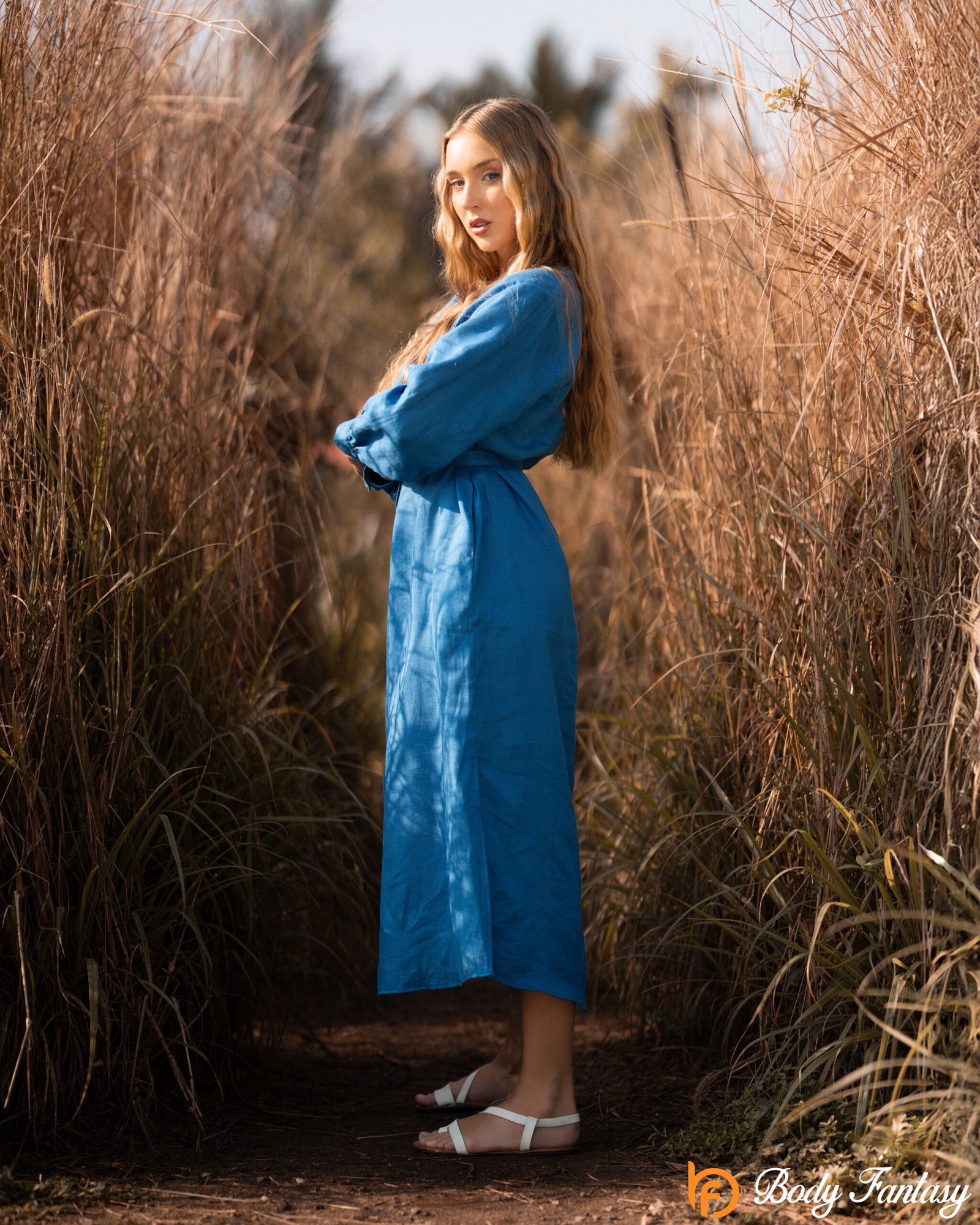 Azure Calm Button-Down Midi Dress - Image 3