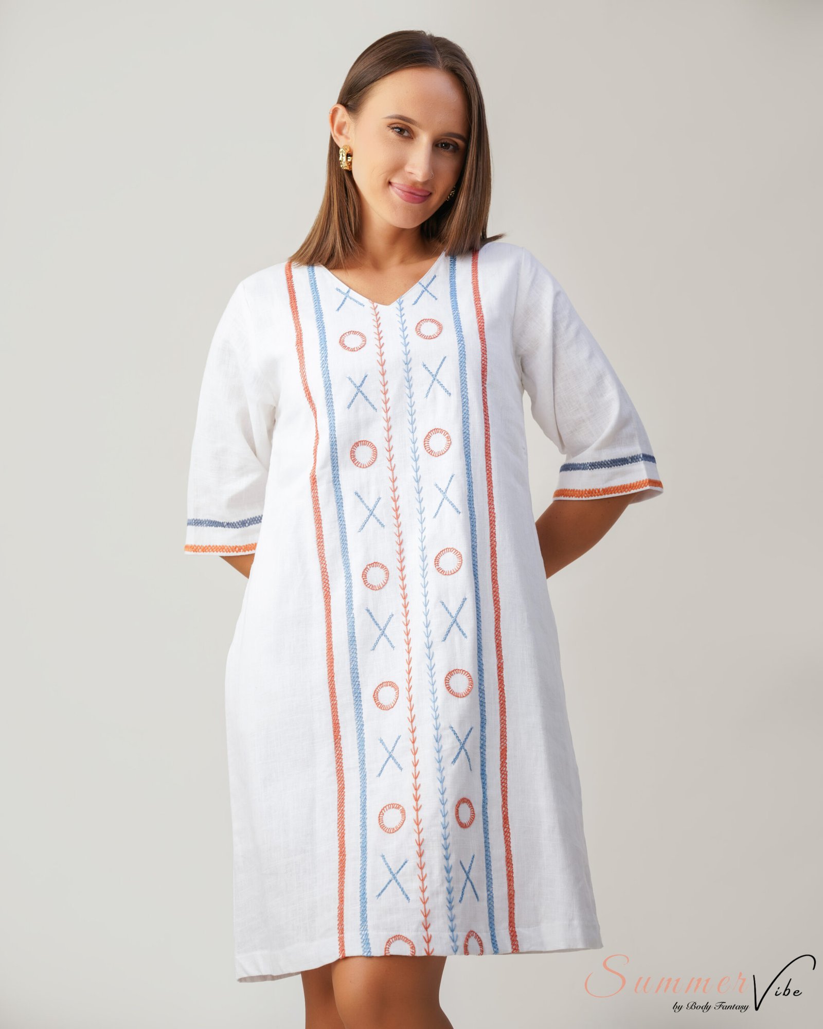 Ivory Folk Embroidered Mini Dress - Image 2
