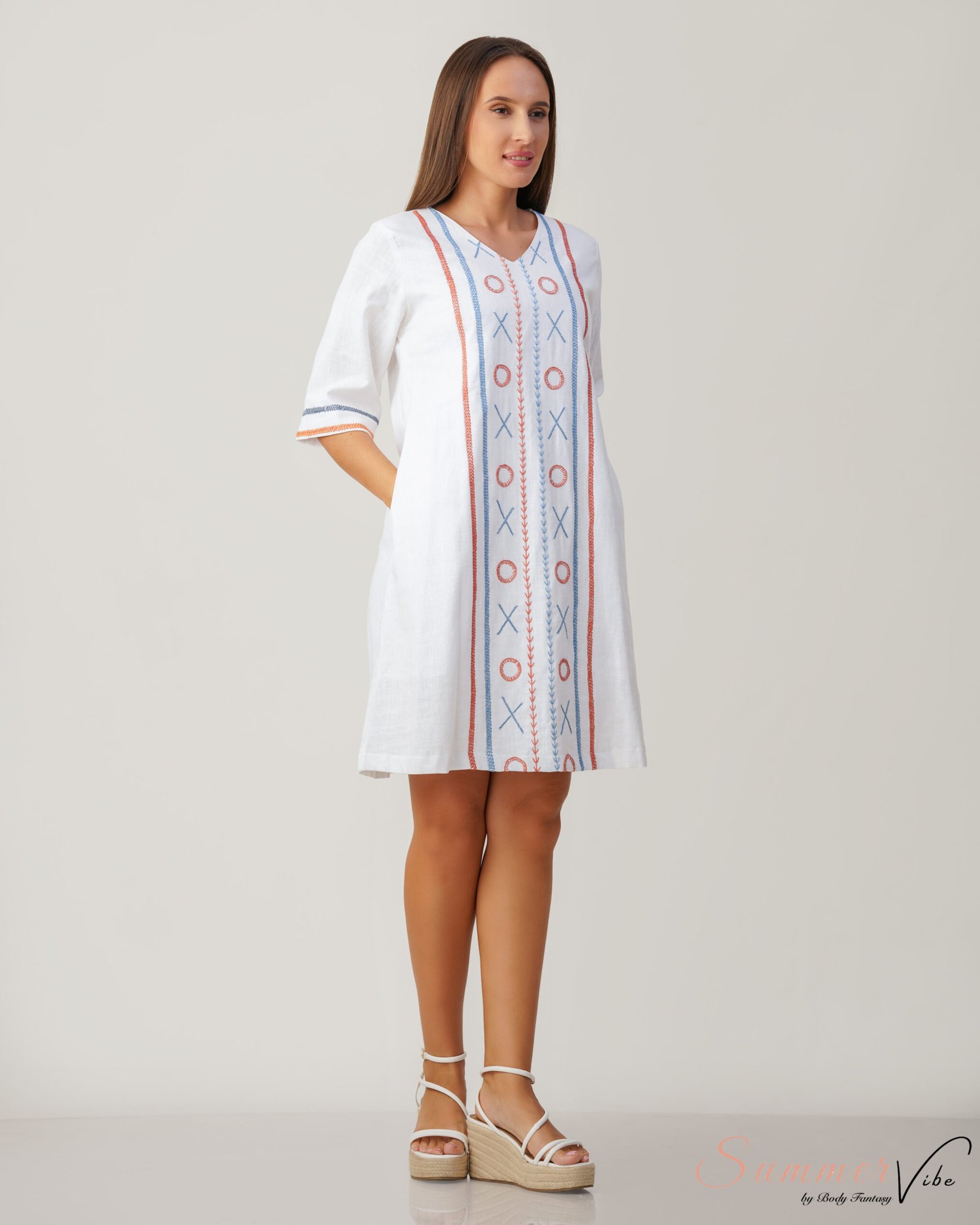 Ivory Folk Embroidered Mini Dress
