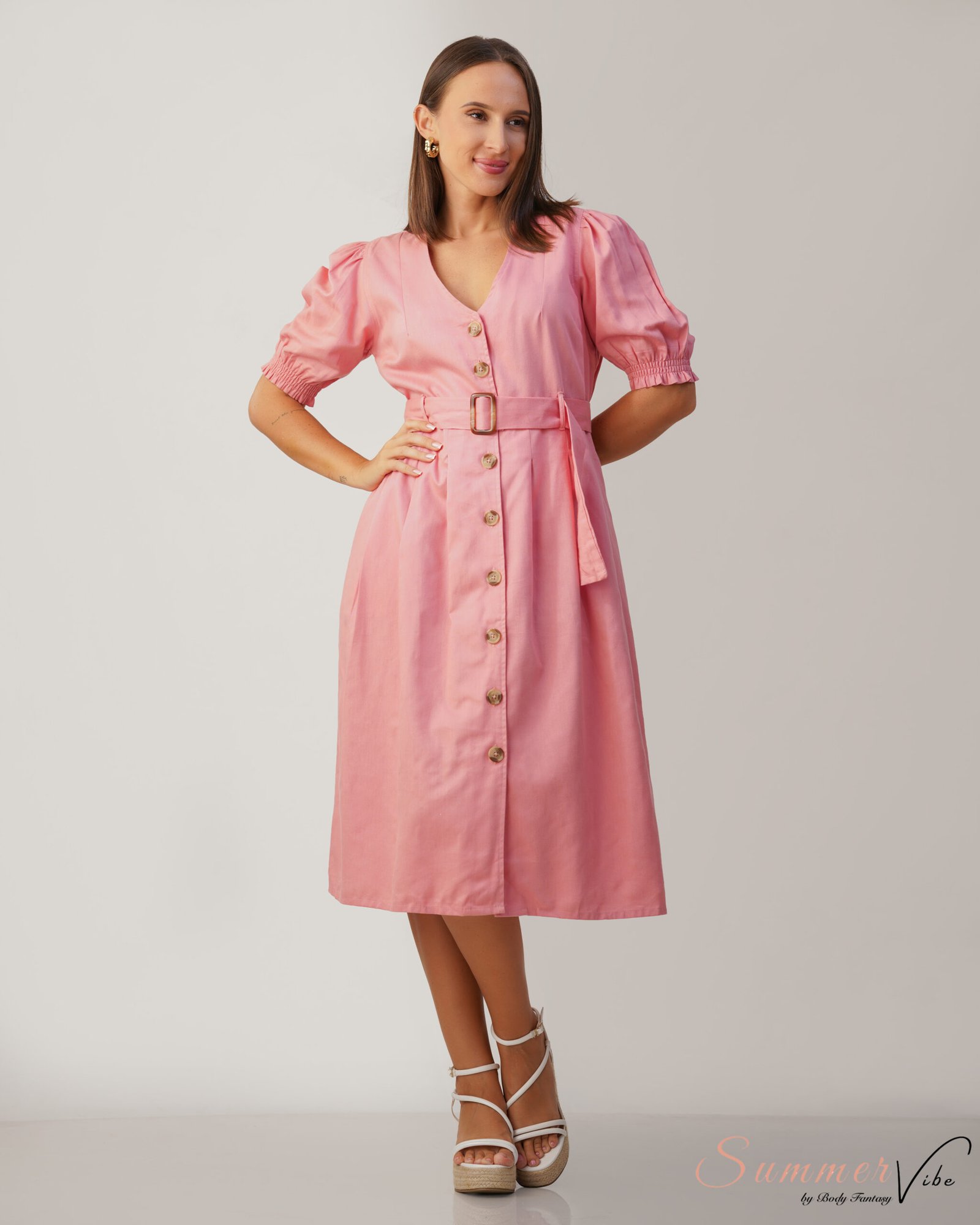 Blush Charm Belted Midi Dress