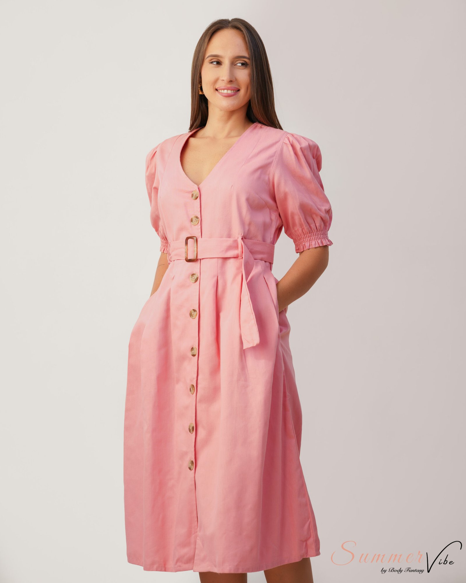 Blush Charm Belted Midi Dress - Image 2