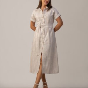 Sand Stripe Belted Midi Dress