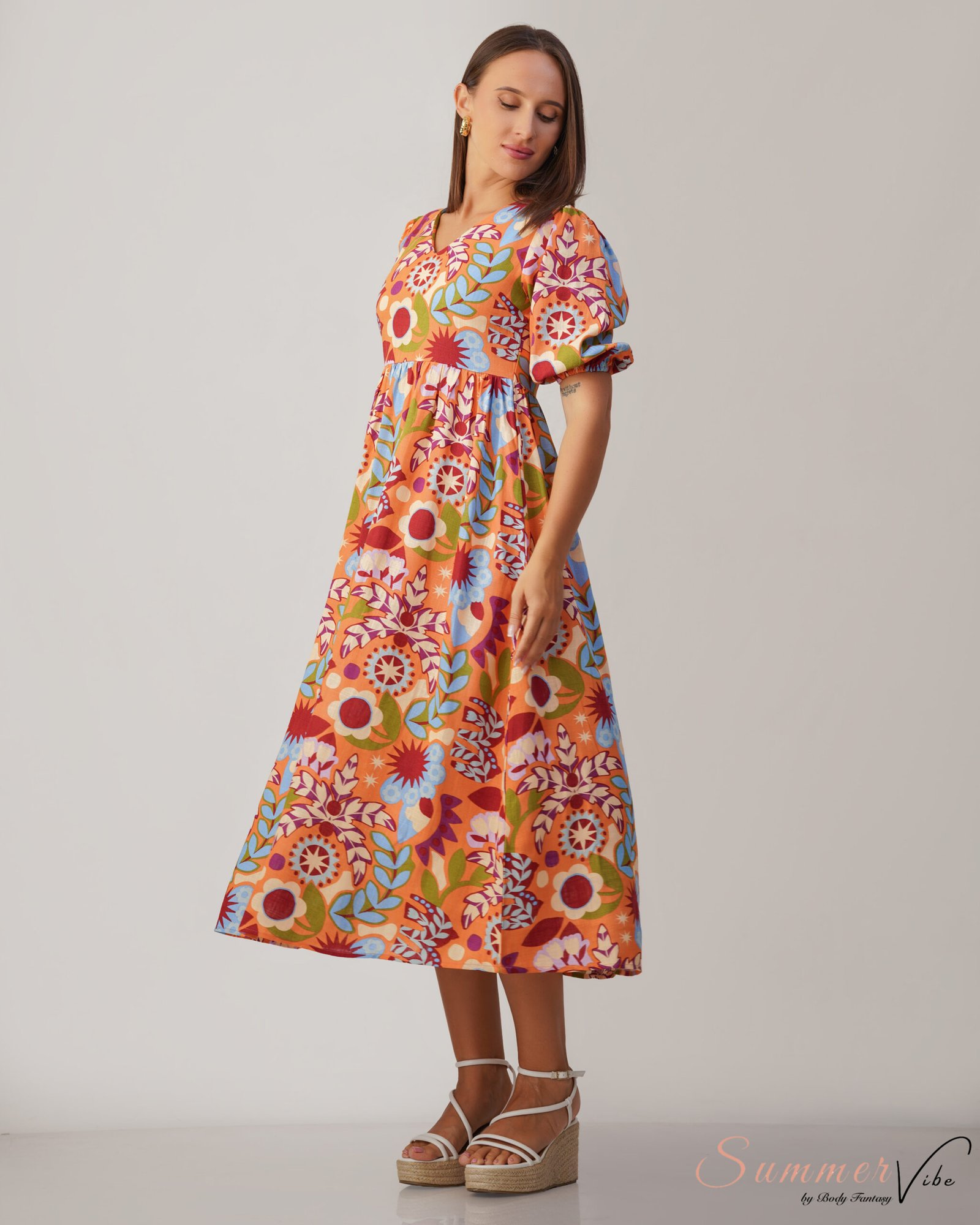 Sunset Garden Floral Midi Dress