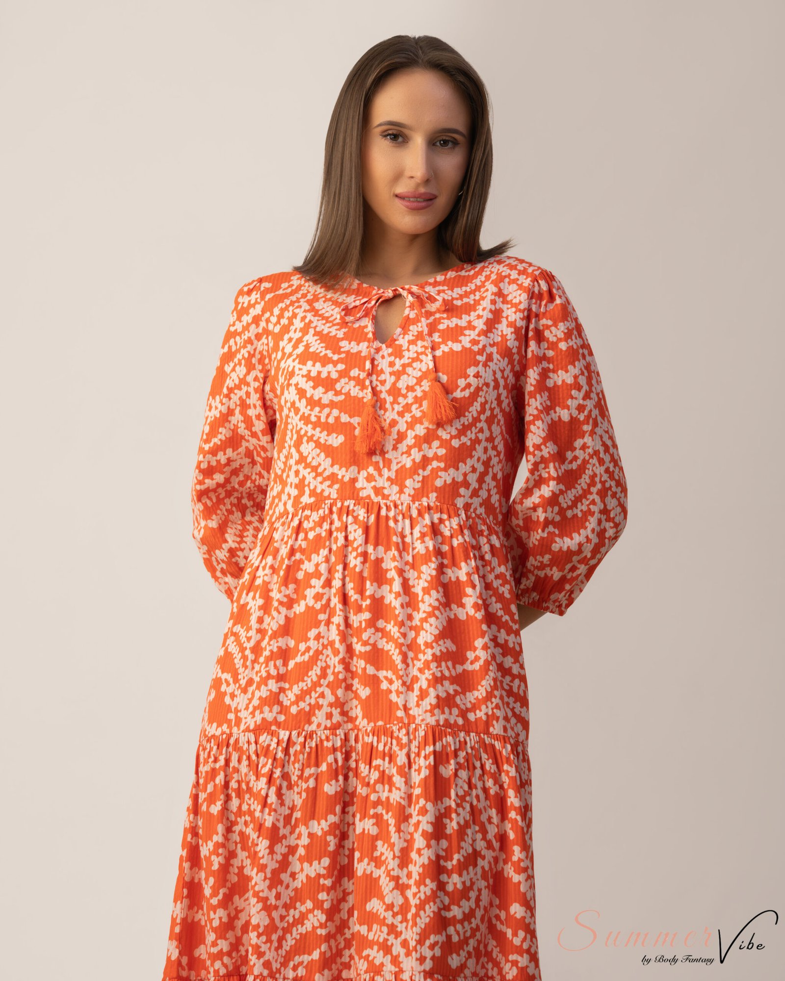 Coral Bloom Linen Midi Dress - Image 2