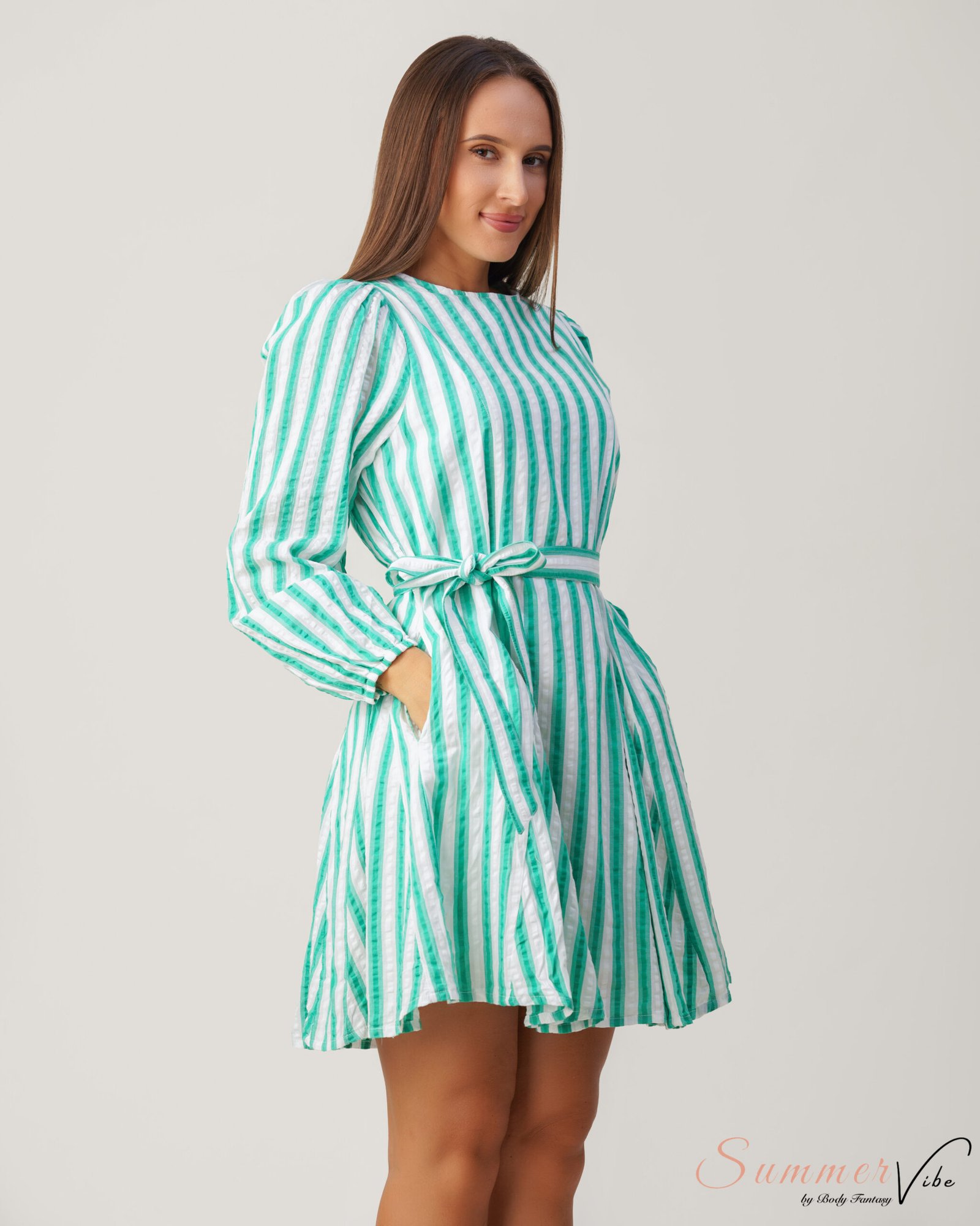 Emerald Stripe Breeze Mini Dress - Image 3