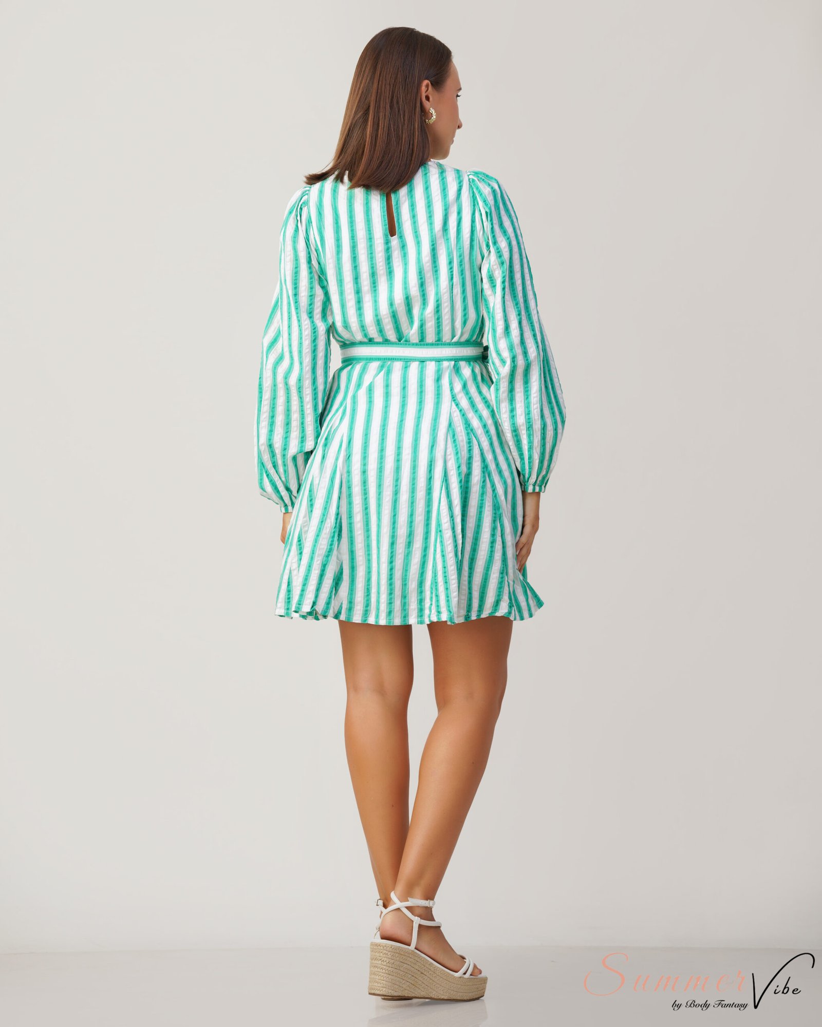 Emerald Stripe Breeze Mini Dress - Image 2