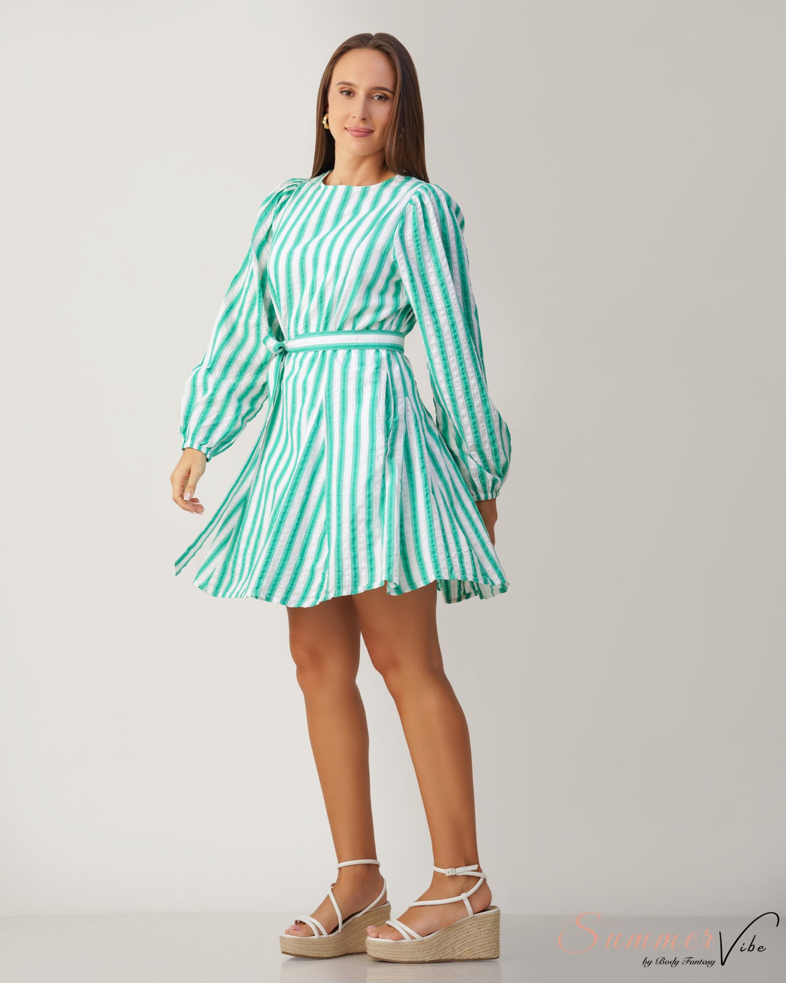 Emerald Stripe Breeze Mini Dress