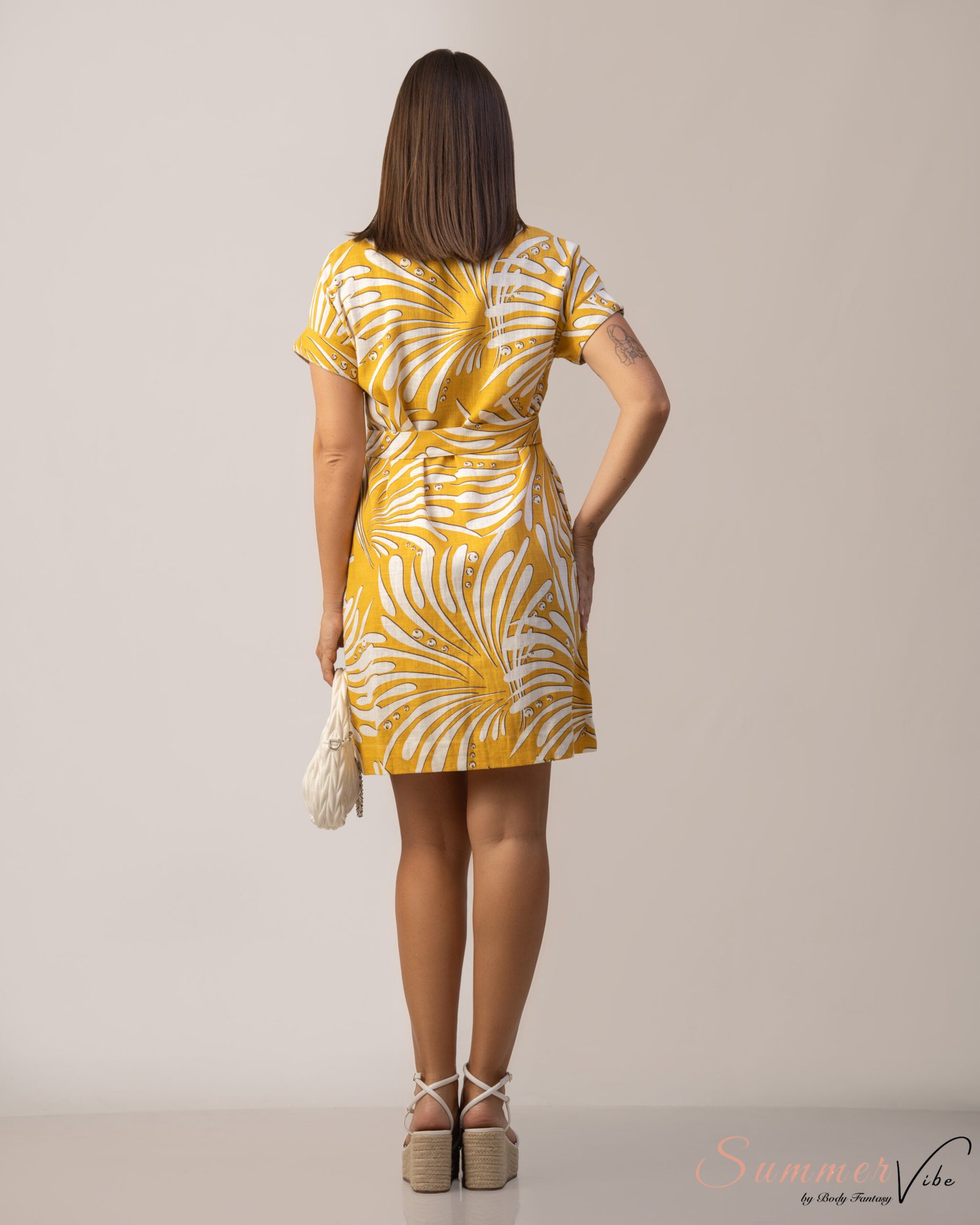 Golden Palm Belted Shirt Dress - Image 2