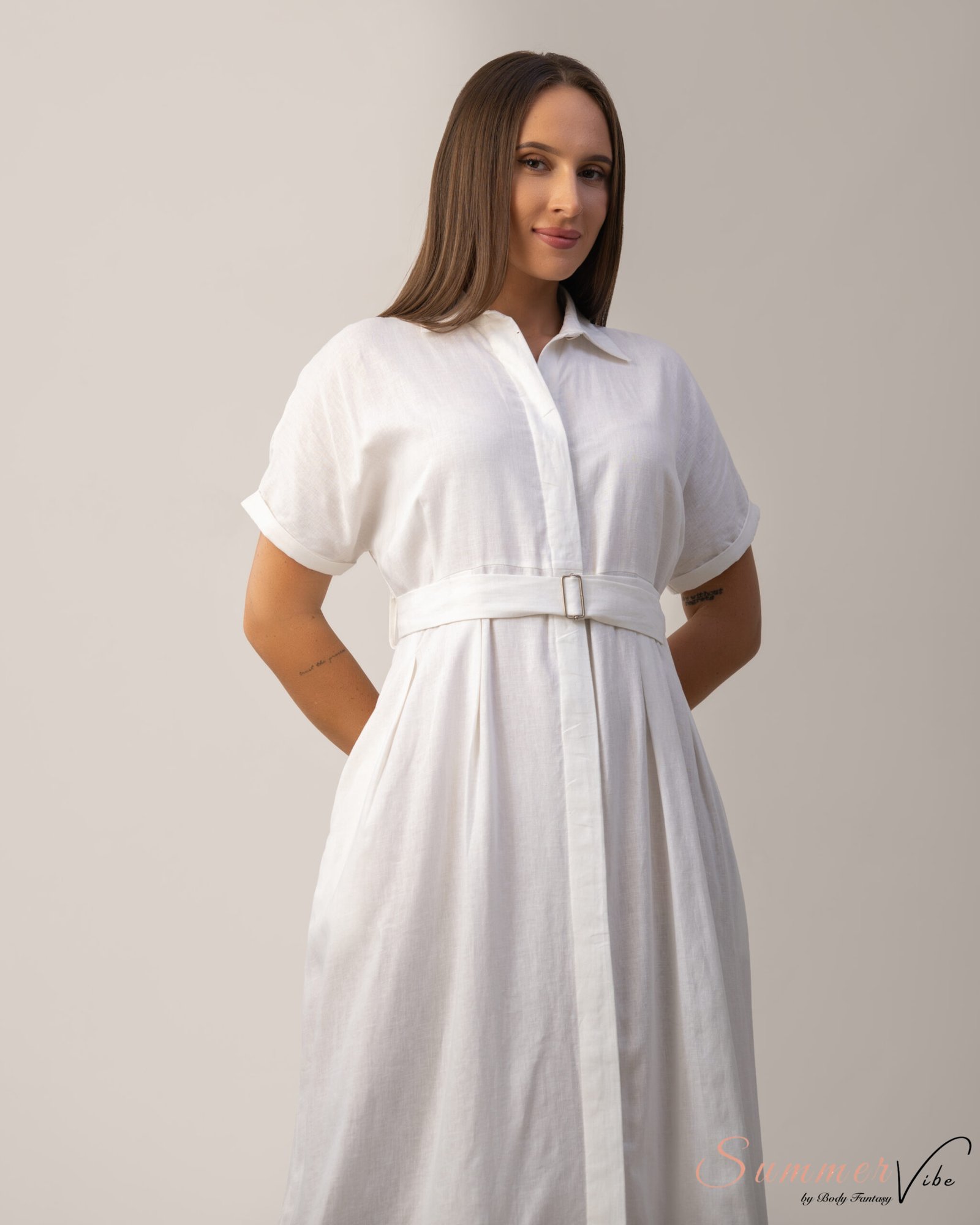 Ivory Grace Belted Midi Dress - Image 3