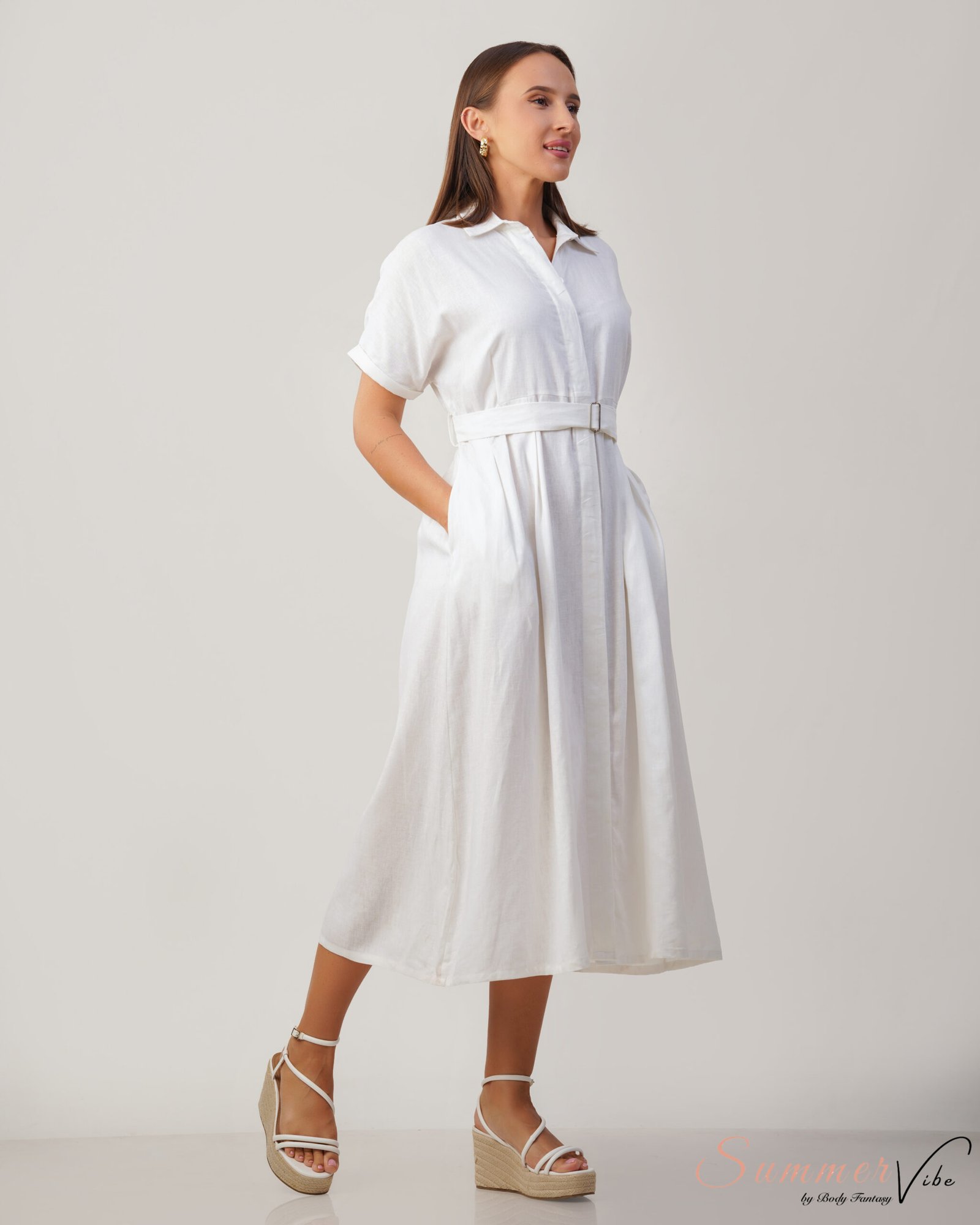 Ivory Grace Belted Midi Dress - Image 2