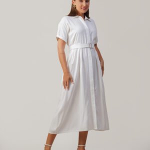 Ivory Grace Belted Midi Dress