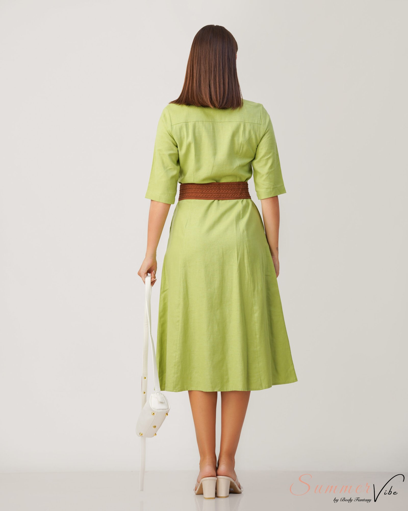 Sabrina Sage Belted Midi Dress - Image 3