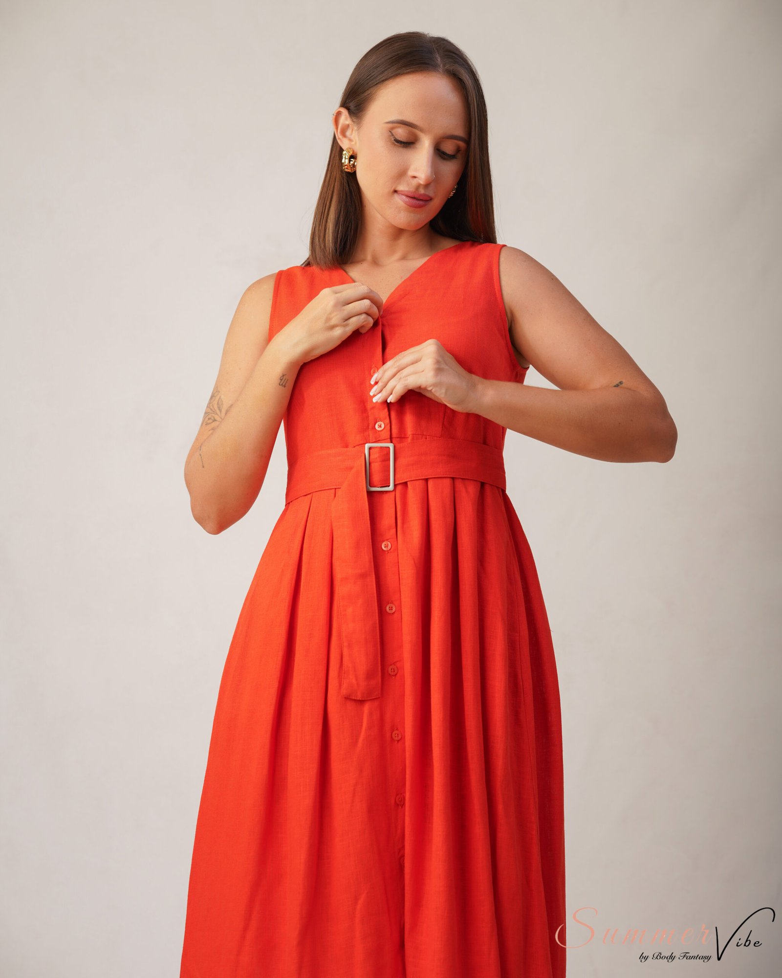 Sasha Scarlet Belted Midi Dress - Image 3