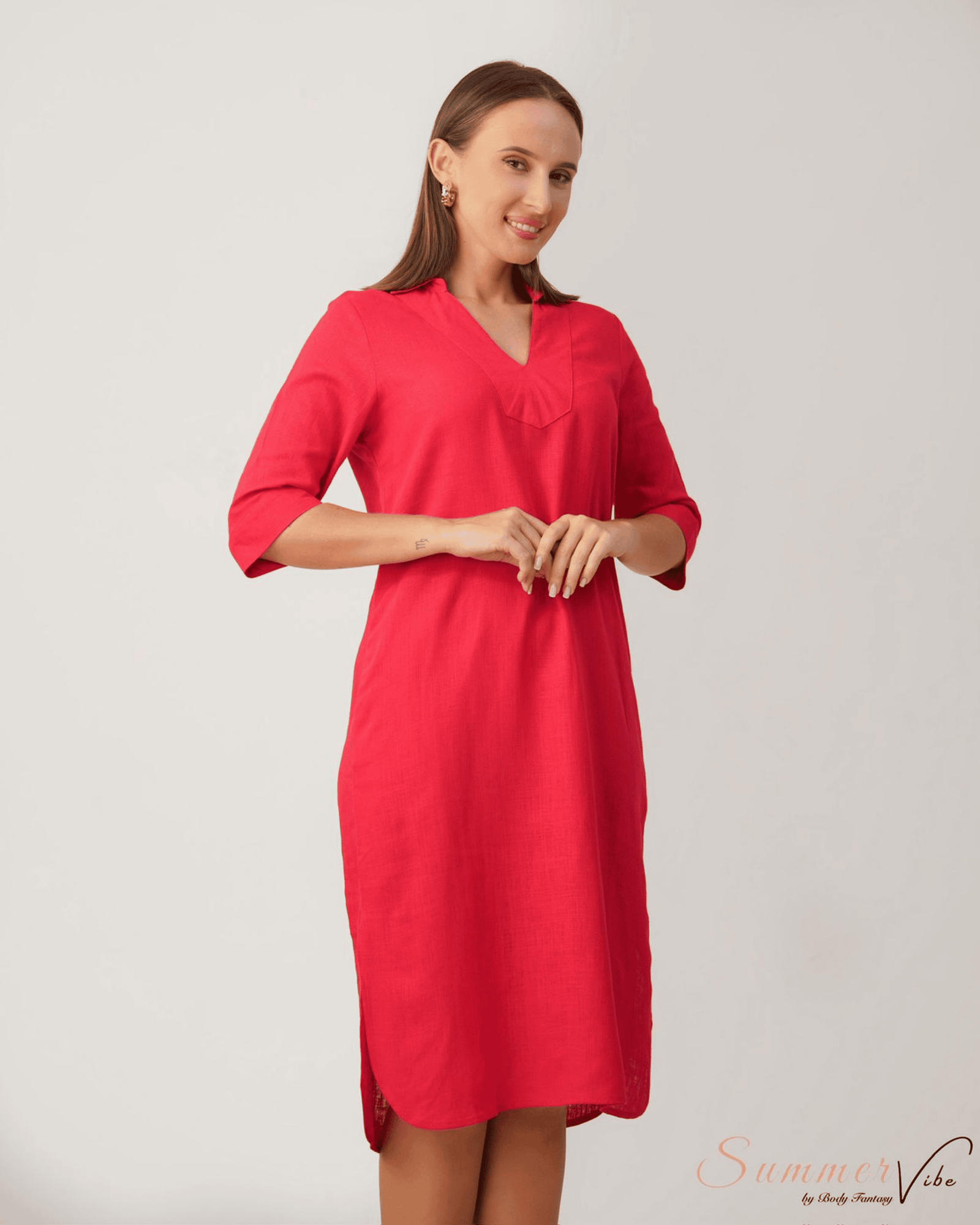 Ruby Breeze Linen Shift Dress