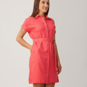 Tiana Coral Belted Shirt Dress