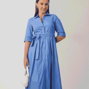 Rizza Sky Blue Belted Midi Dress